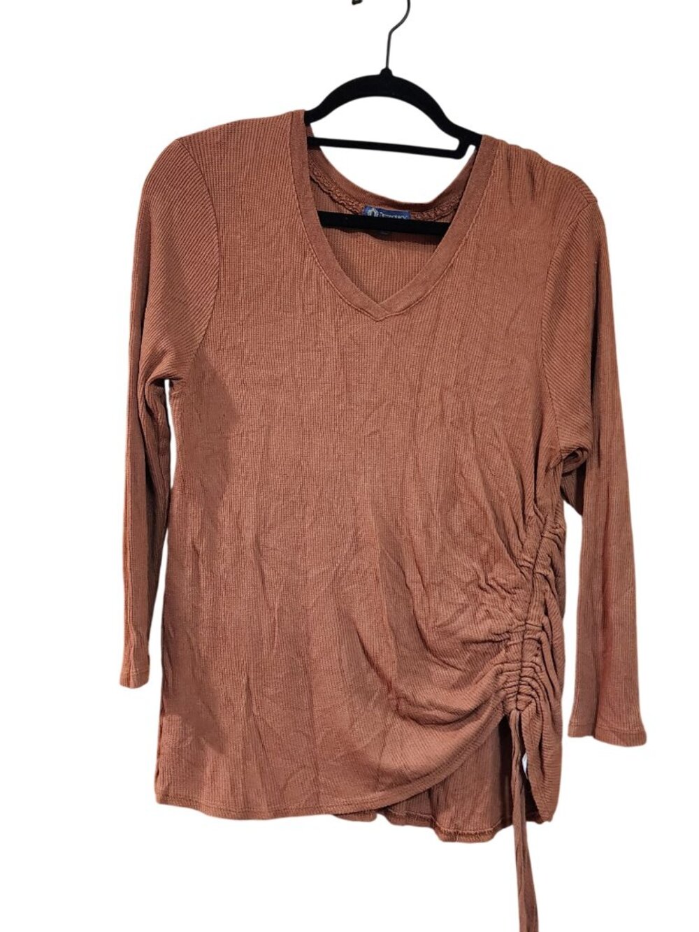 Democracy Cinch Side Waffle weave Shirt Rust Womens Size Large